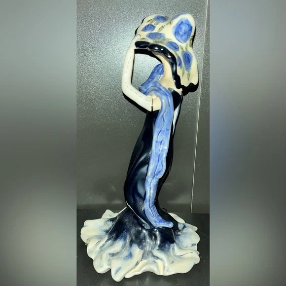Heather Goldminc vintage woman wearing blue dress and blue flower hat figurine. - Picture 2 of 8